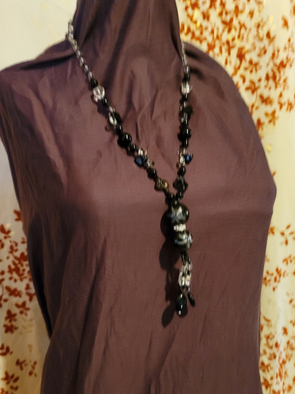 Glass Lampwork Beaded Black Necklace